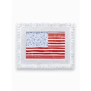 My Texas House Floral Flag Art Hanging Sign with Bow, Red White Blue Patriotic